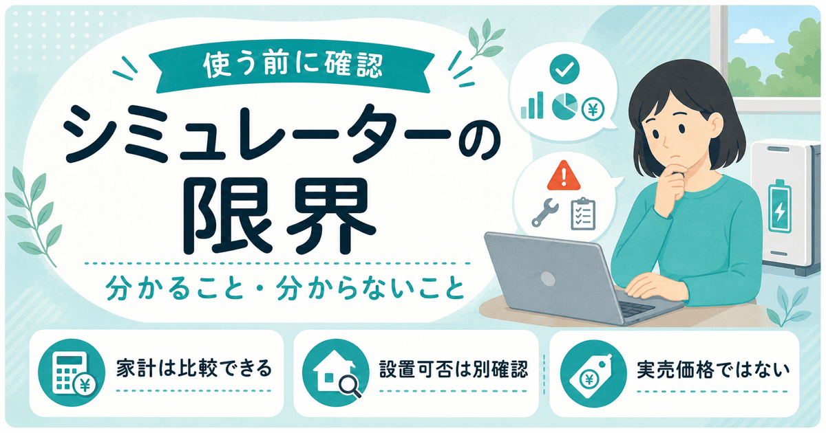 蓄電池シミュレーターで計算できる範囲と限界を示すイラスト